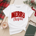Kids Merry Christmas Sequin T-Shirt, Bold Red Glitter Youth Tee for Festive Holiday Season