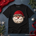 Kids Santa Leopard Hat Christmas T-Shirt, Imitation Latch Hook Yarn Cozy Youth Tee