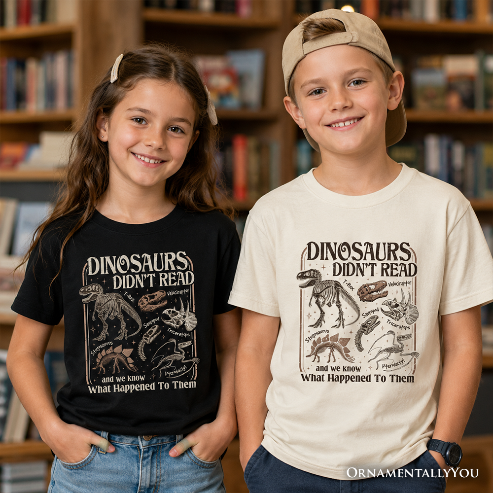 Kids Dinosaurs Didn't Read T-Shirt, Funny Youth Tee for Book Lovers