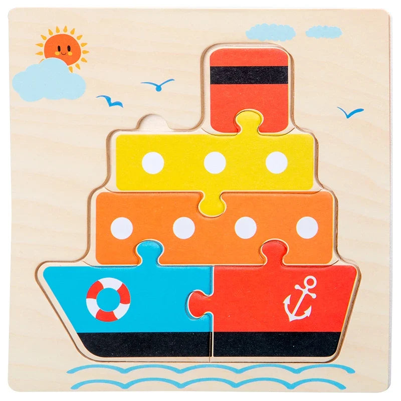 Baby Wooden 3D Tangram Puzzle – Educational Cartoon Animal Toy