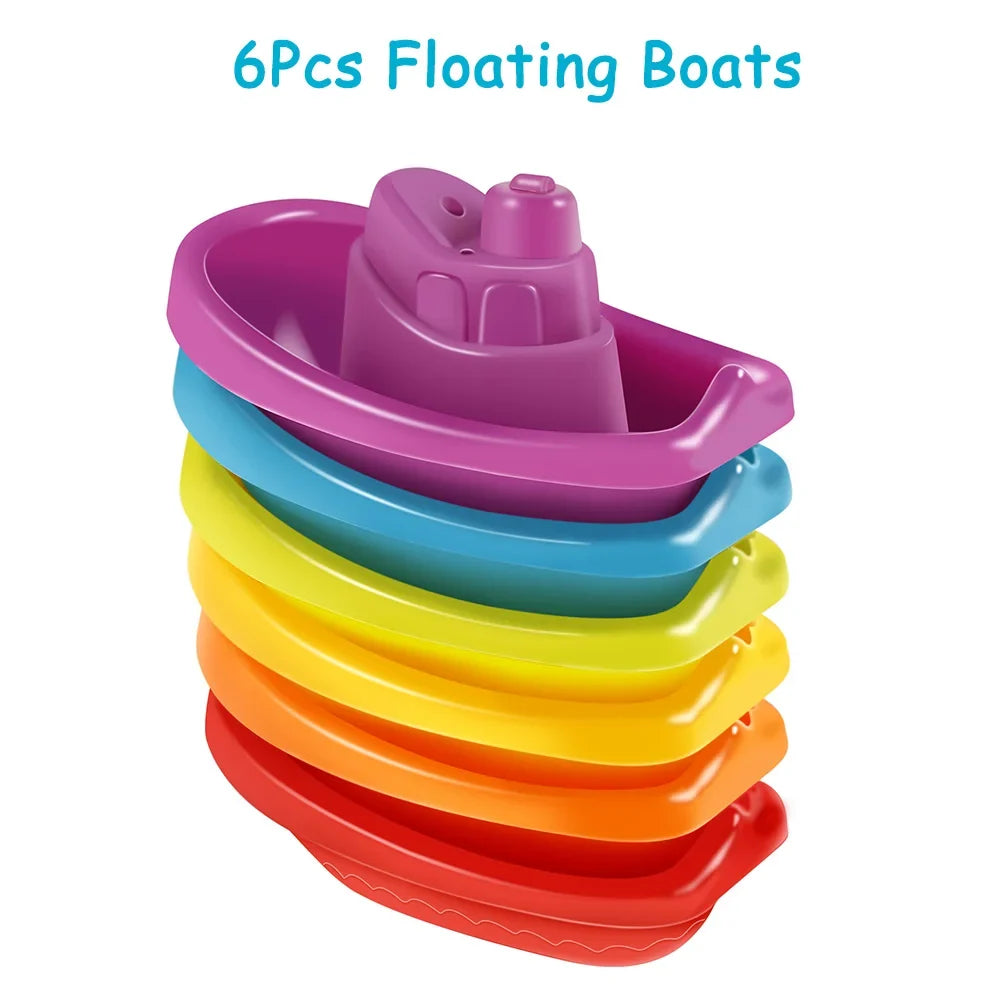 Baby Stacking Bath Toys – Rainbow Cups, Boats & Spoons Set