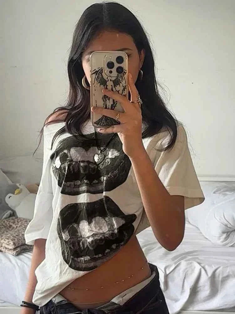 Women’s Streetwear Mouth Print Loose T-Shirt