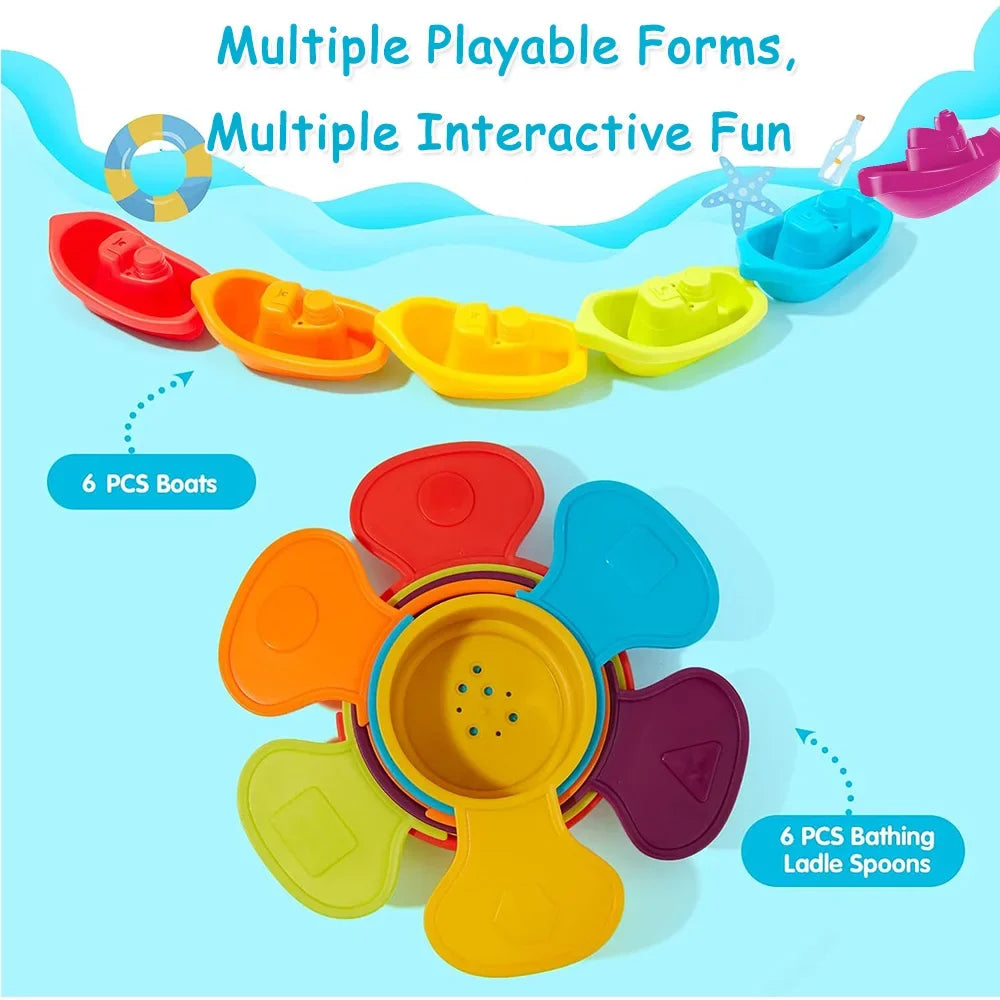Baby Stacking Bath Toys – Rainbow Cups, Boats & Spoons Set